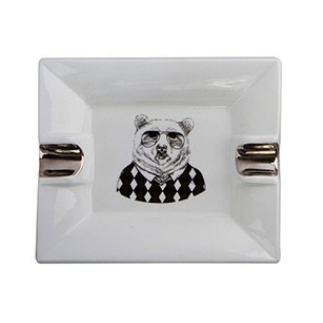CINZEIRO CHARUTO URSO CERAMICA BRANCA/PRATA MODALI DESIGN