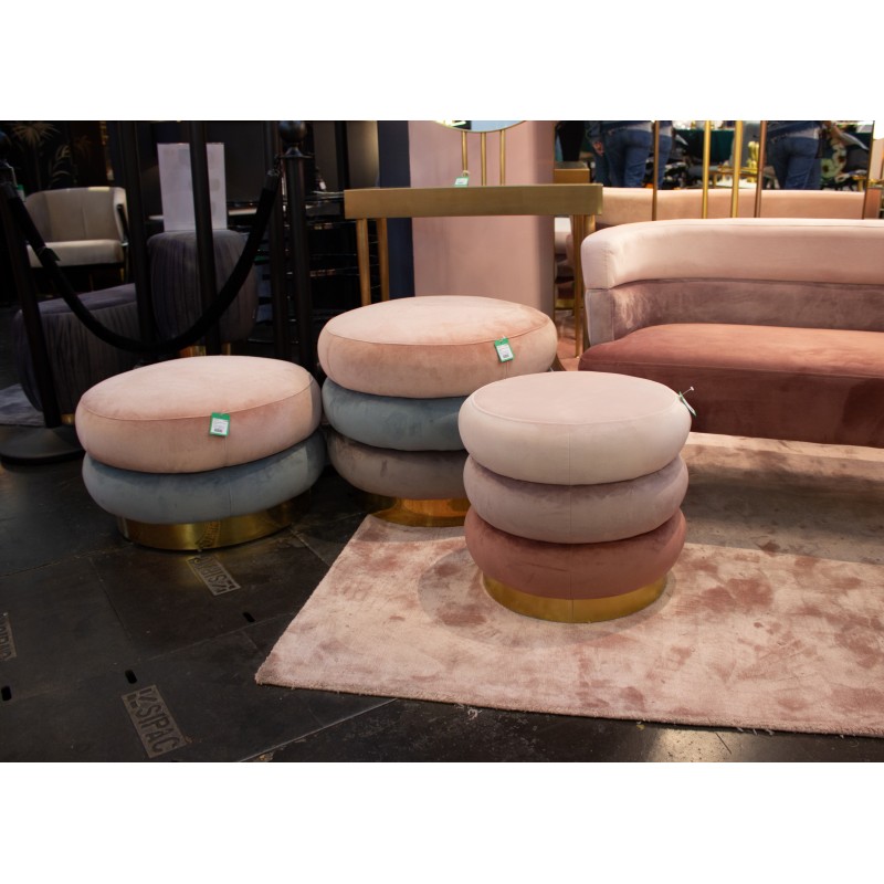 PUFF SANDUICHE TRIPLO (ROSA/AZUL/CINZA)TECIDO SUEDE BASE DOURADA 