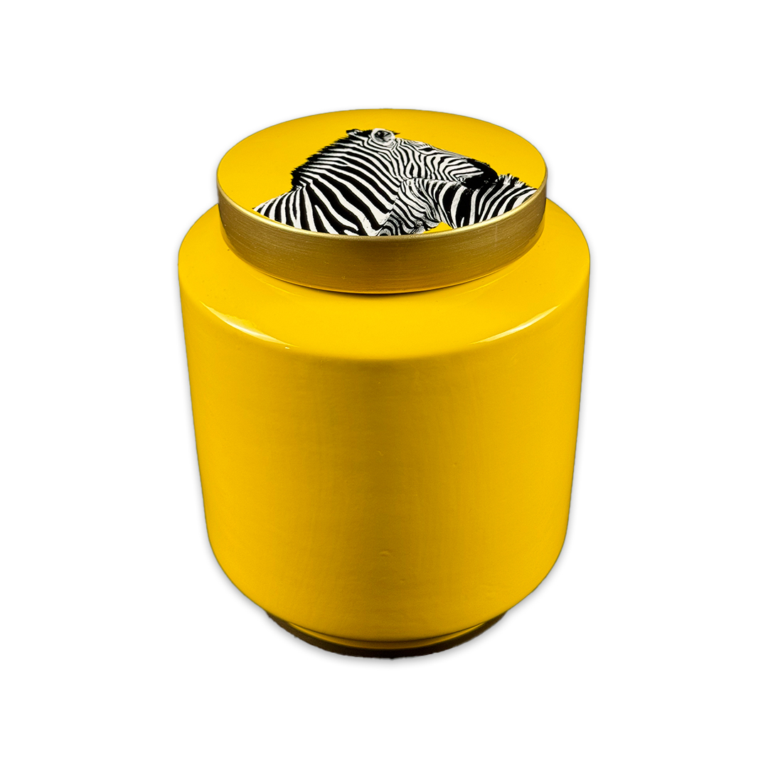 POTICHE ZEBRA AMARELO EM CERAMICA