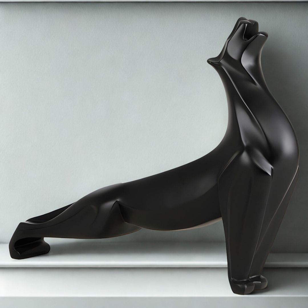 ESCULTURA JAGUAR GRANDE RESINA PRETO MODALI DESIGN