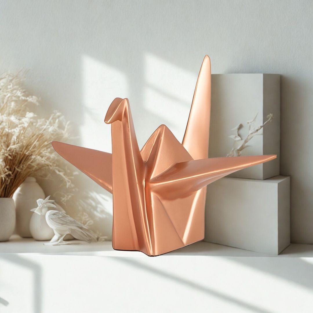 ESCULTURA PASSARO ORIGAME RESINA COBRE MODALI DESIGN