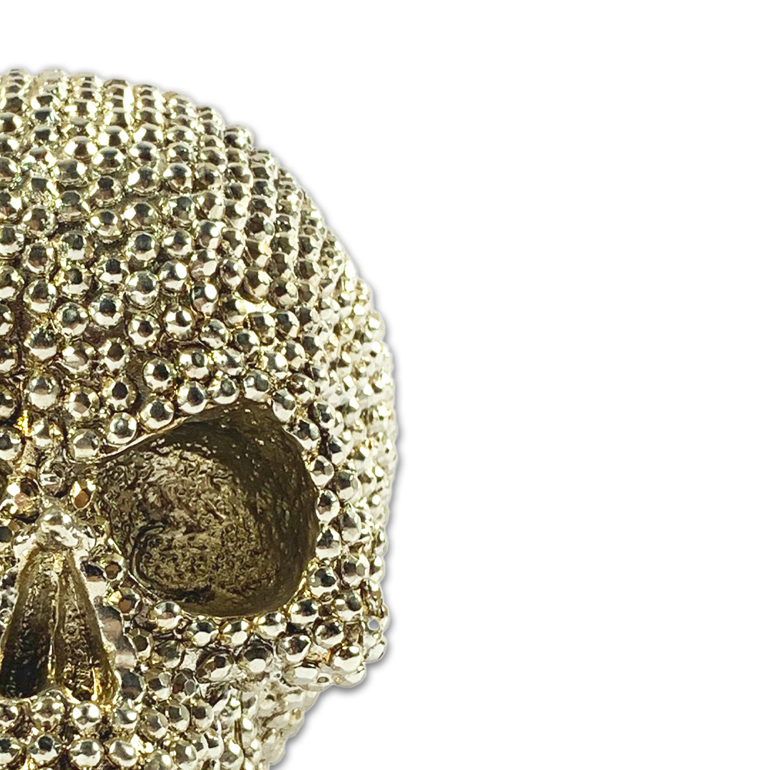 ESCULTURA CAVEIRA RESINA PRATEADA FANCY