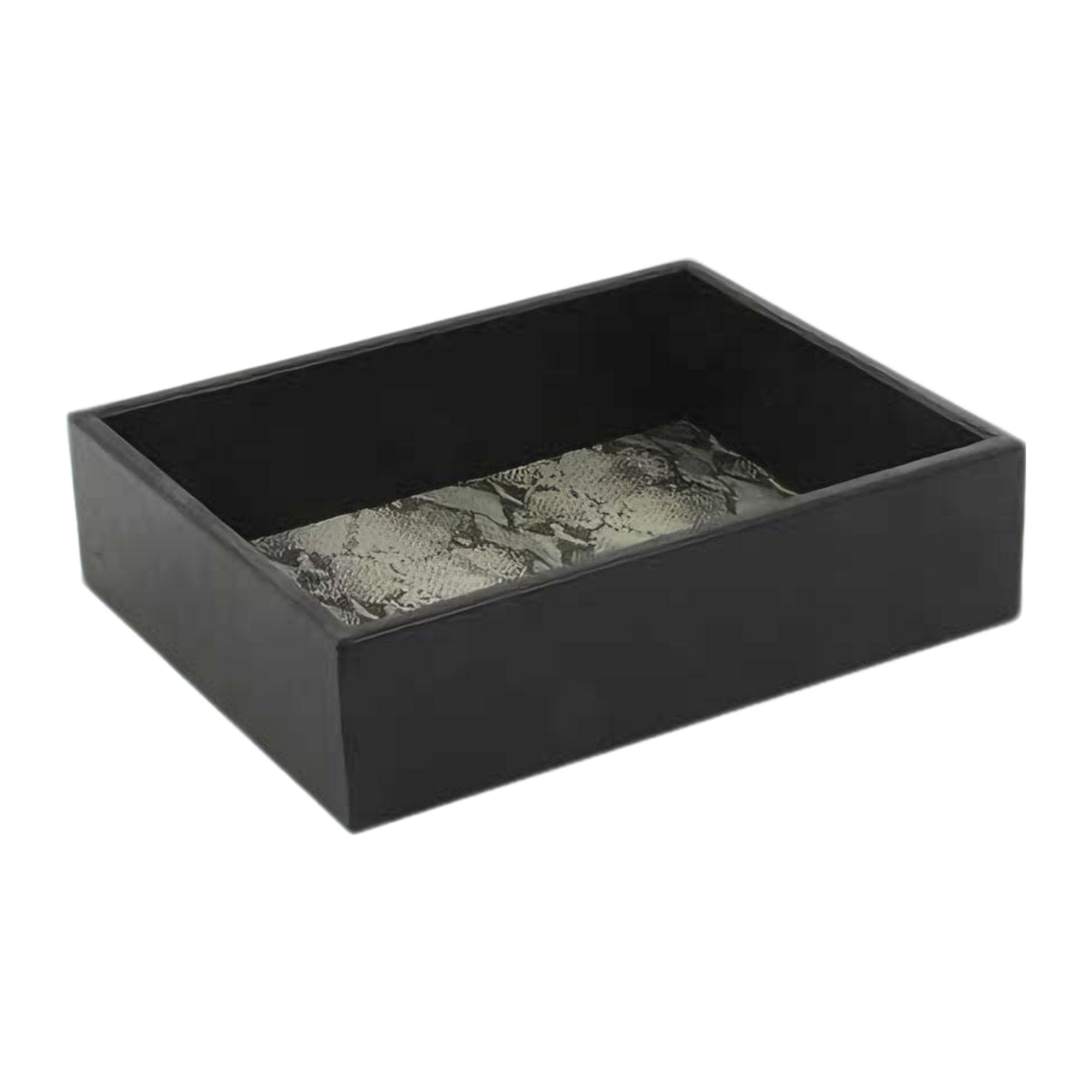 BANDEJA RETANGULAR COURO COBRA PRETA ESPELHADA MODALI DESIGN