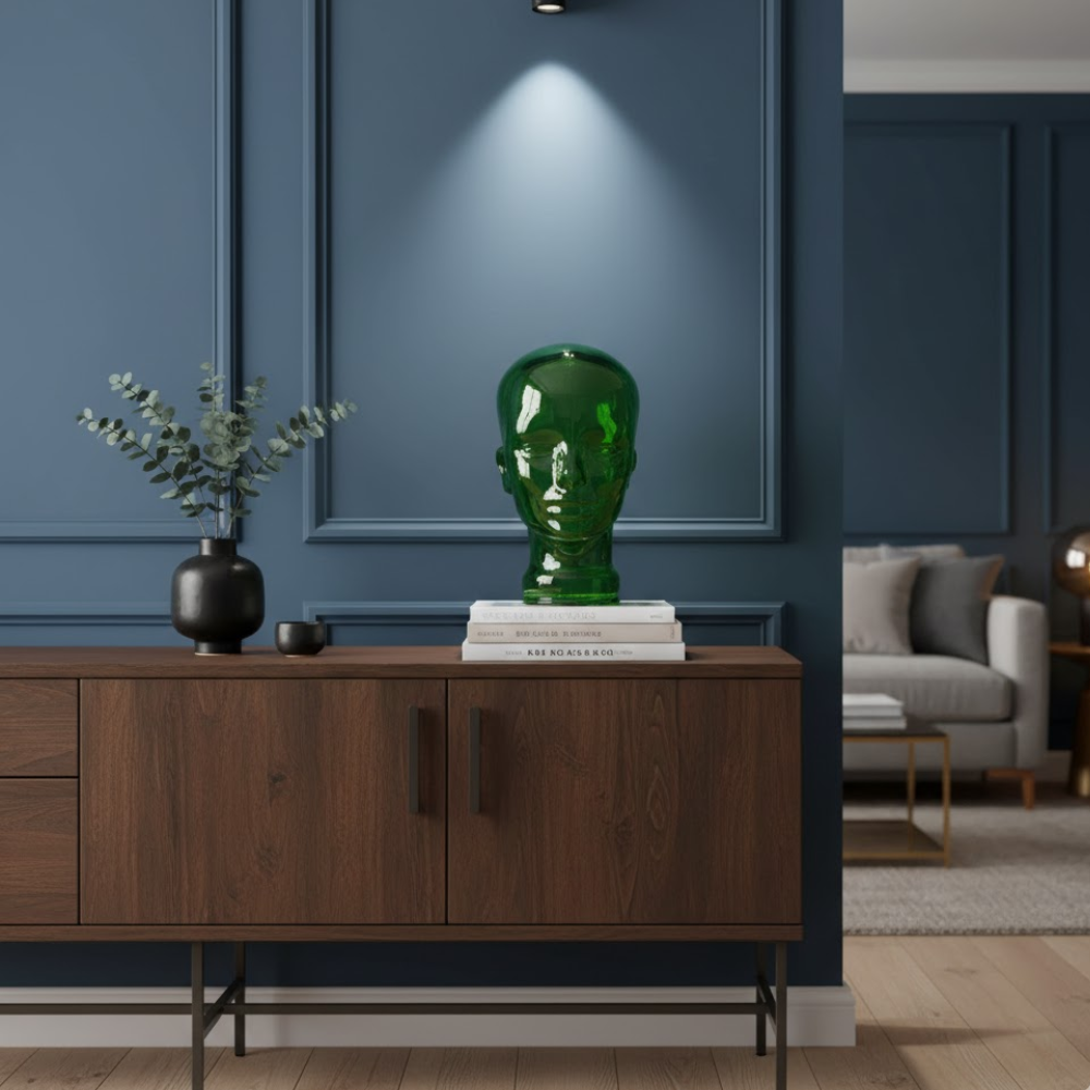 ESCULTURA CABECA VIDRO VERDE ESCURO 