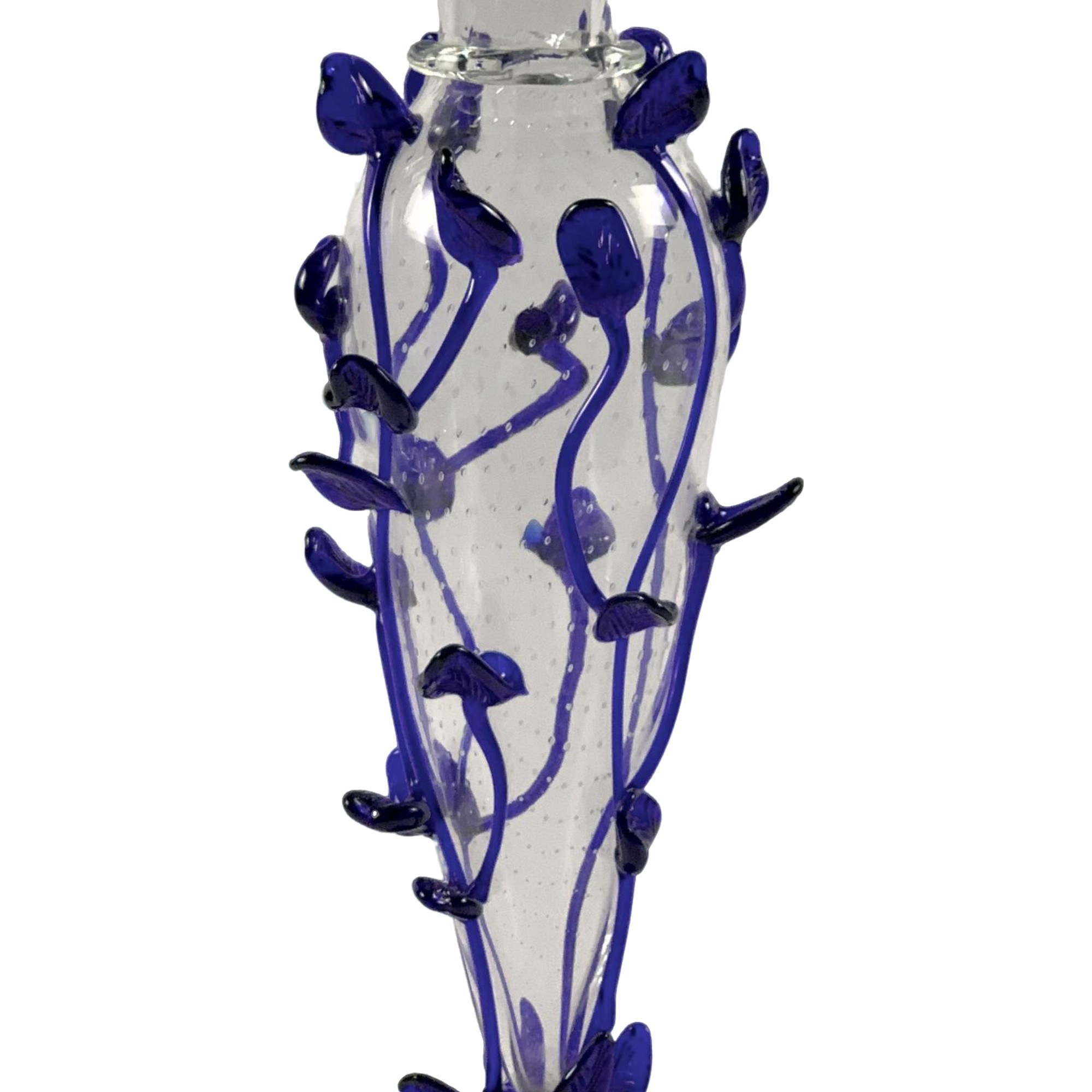 VASO CRISTAL TRANSPARENTE C/DETALHES FOLHAS AZUL DRIADE