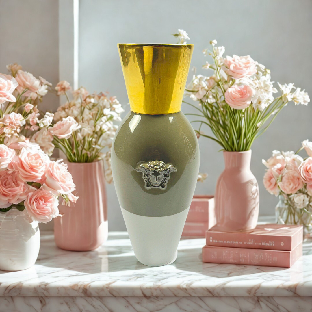 VASO VERSACE NYMPH GOLD TAUPE PORCELANA