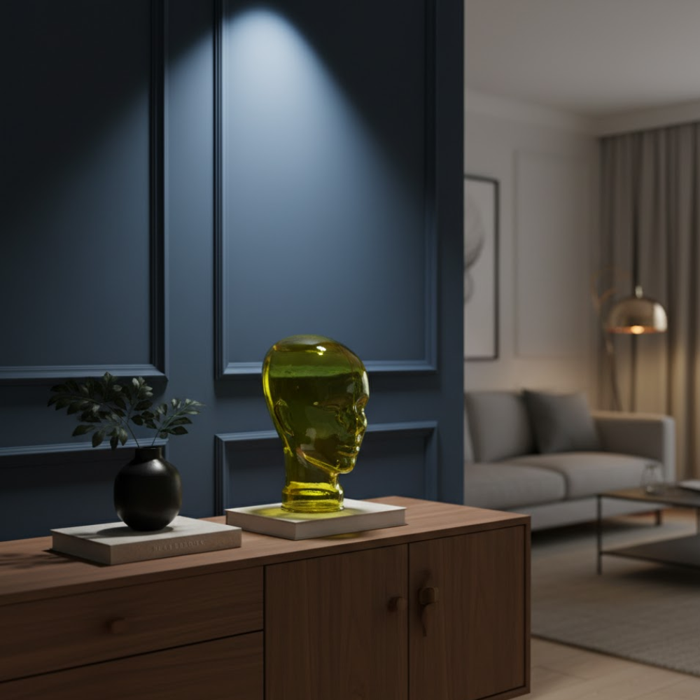 ESCULTURA CABECA VIDRO AMARELO 