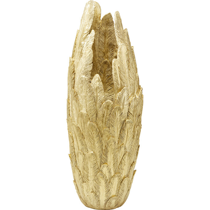 VASO CHÃO PENAS DOURADO EM RESINA