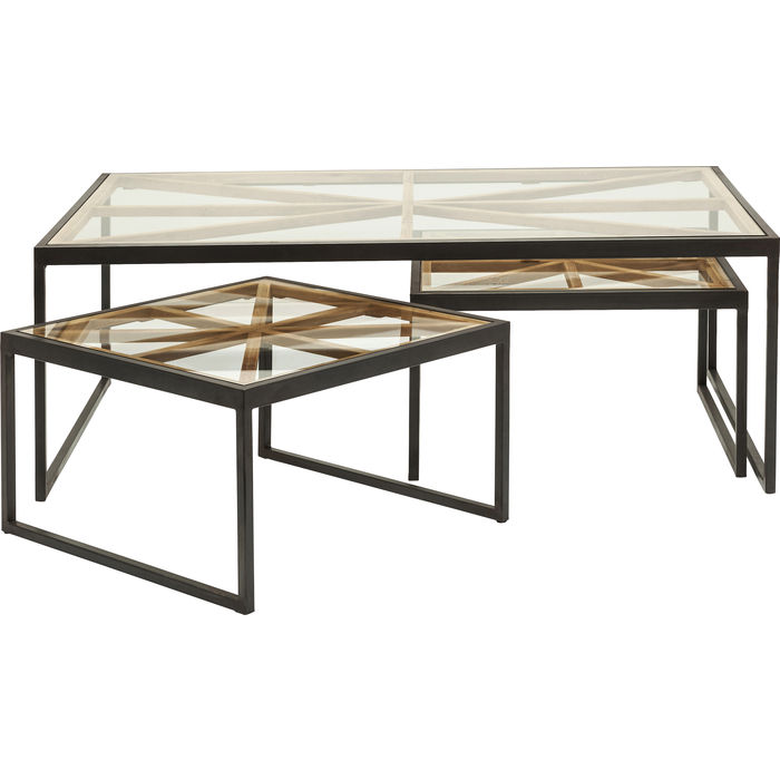 MESA CENTRO BEAM RETANGULAR TAMPO VIDRO JOGO 3 PEÇAS