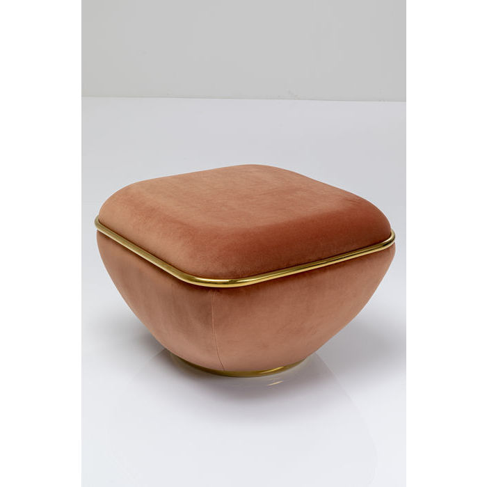 PUFF QUADRADO MAUVE TECIDO SUEDE BASE DOURADA 