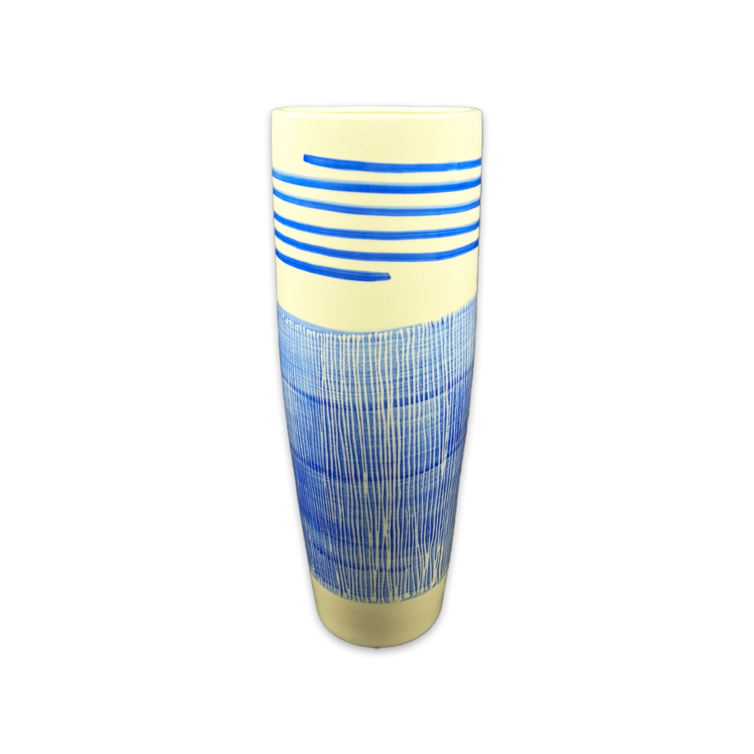 VASO GRID CERAMICA AZUL E BRANCO 