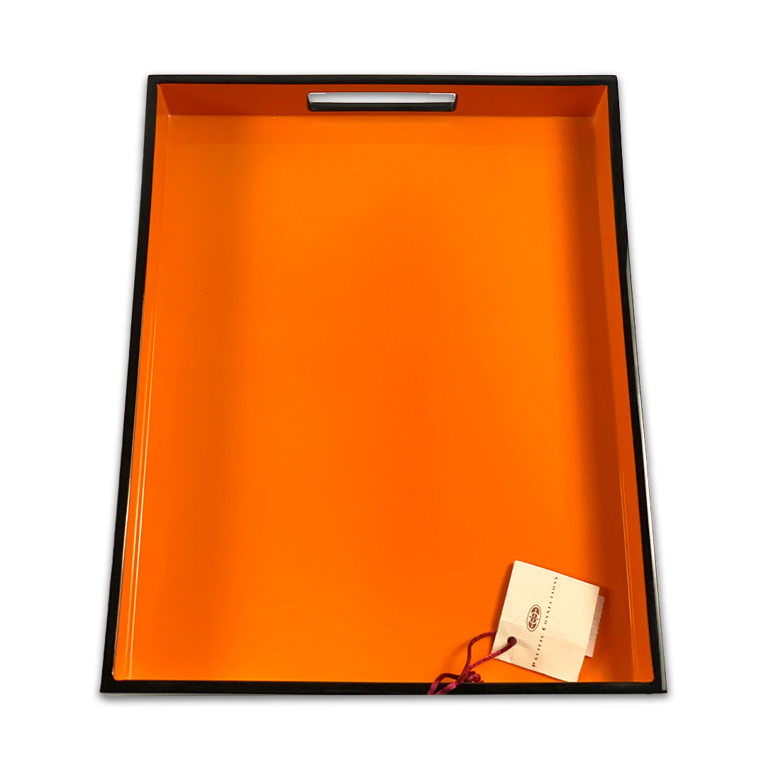 BANDEJA RETANGULAR MADEIRA LAQUEADA LARANJA C/ PRETO PACIFIC CONNECTIONS