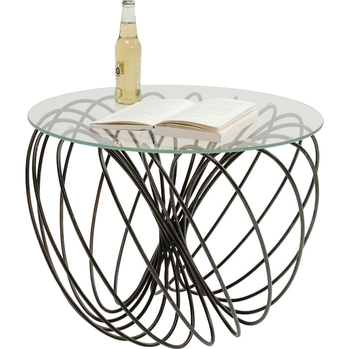 MESA LATERAL METAL ARAMADO TAMPO VIDRO 