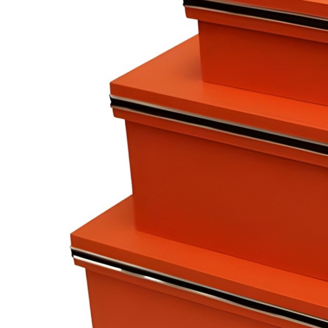 CAIXAS RETANGULAR ROOLS LARANJA MADEIRA MODALI DESIGN JOGO 3 PEÇAS.