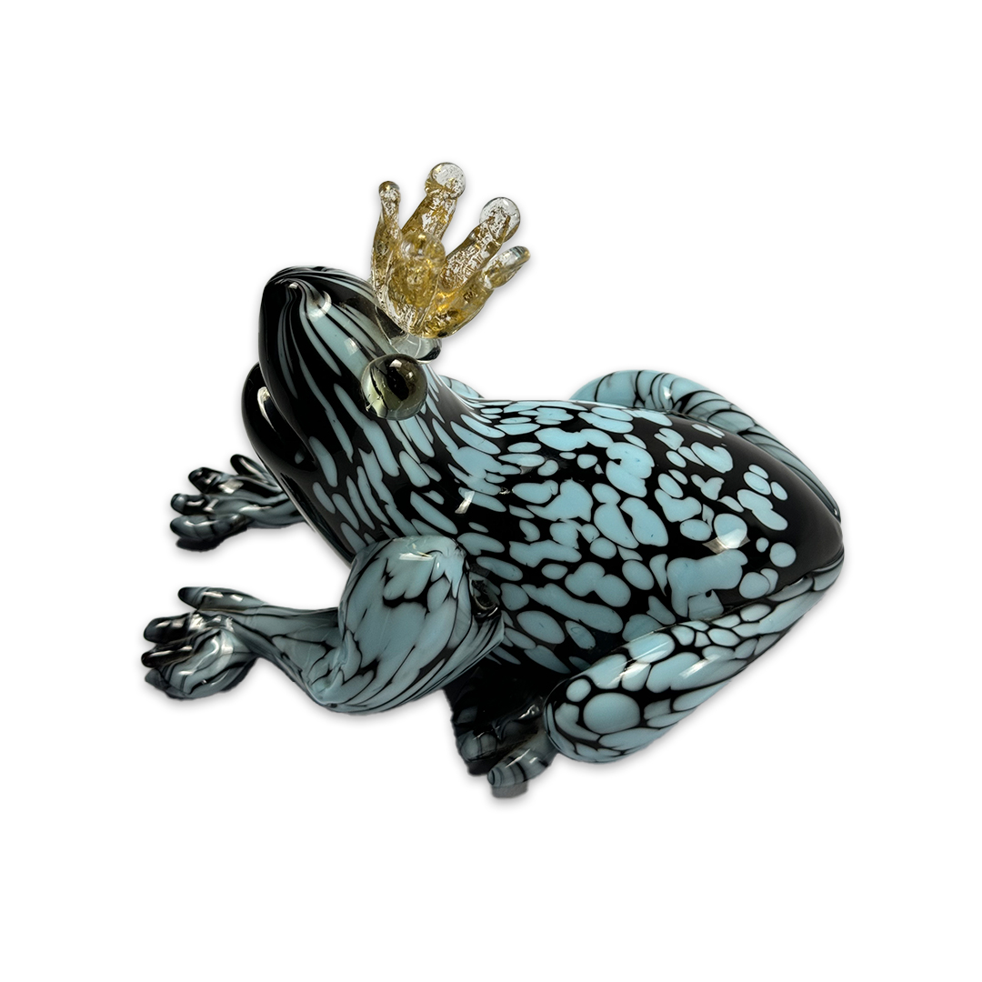 ESCULTURA SAPO PRINCIPE CRISTAL AZUL E PRETO C/COROA FORMIA