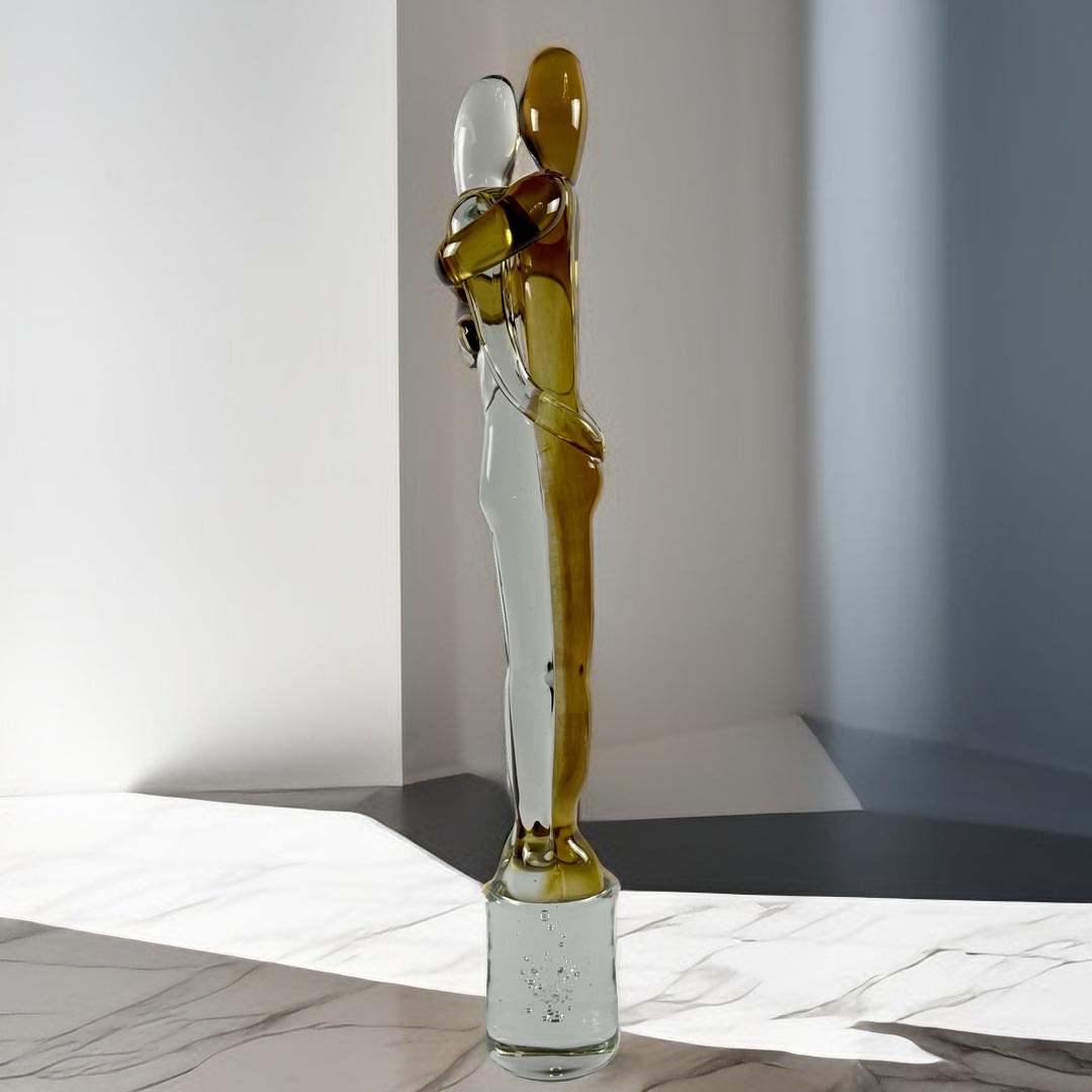 ESCULTURA LOVERS CRISTAL AMBAR /TRANSP. C/ BASE TRANSP. HUTA SABINA