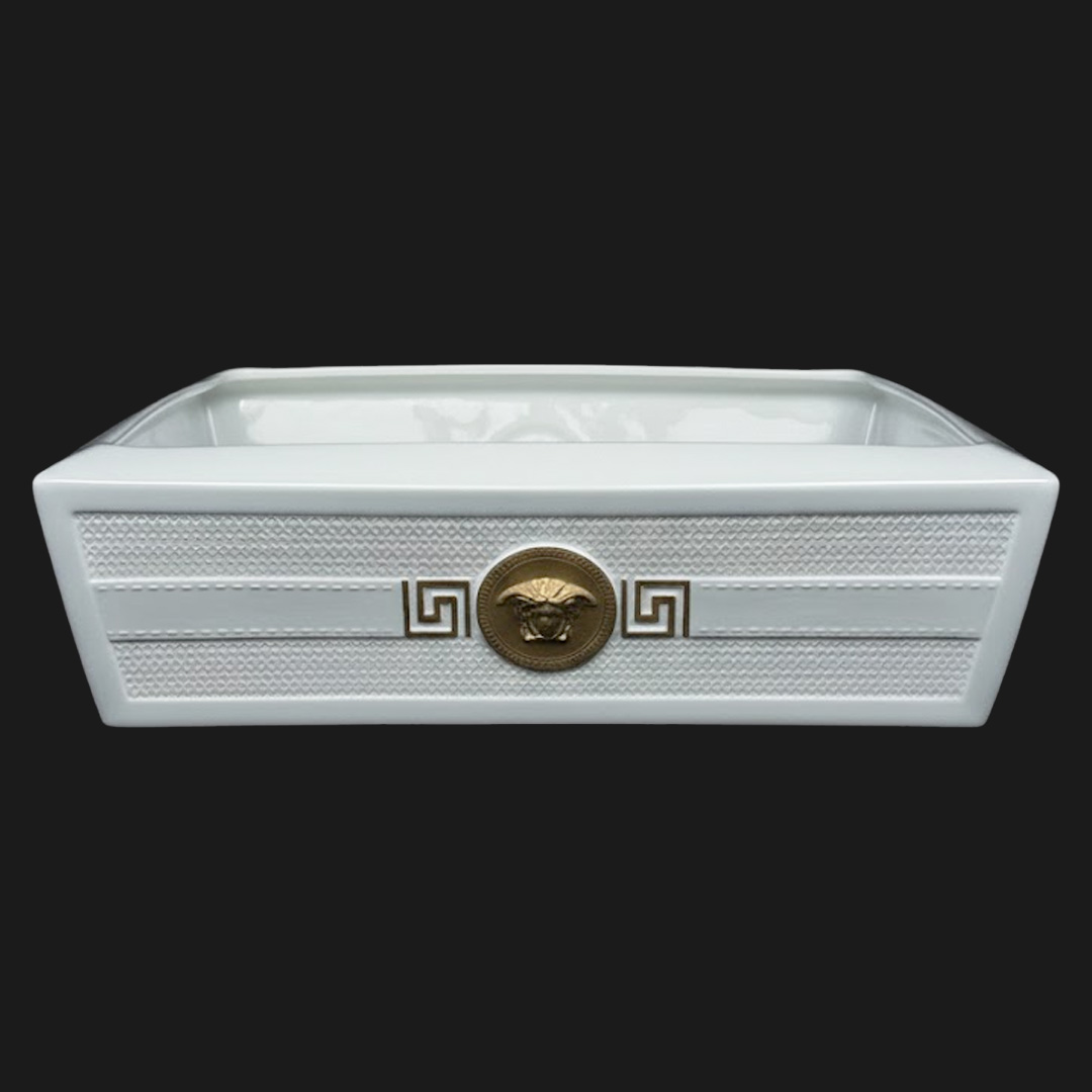 CENTRO MESA VERSACE SIGNATURE BRANCO/GOLD PORCELANA