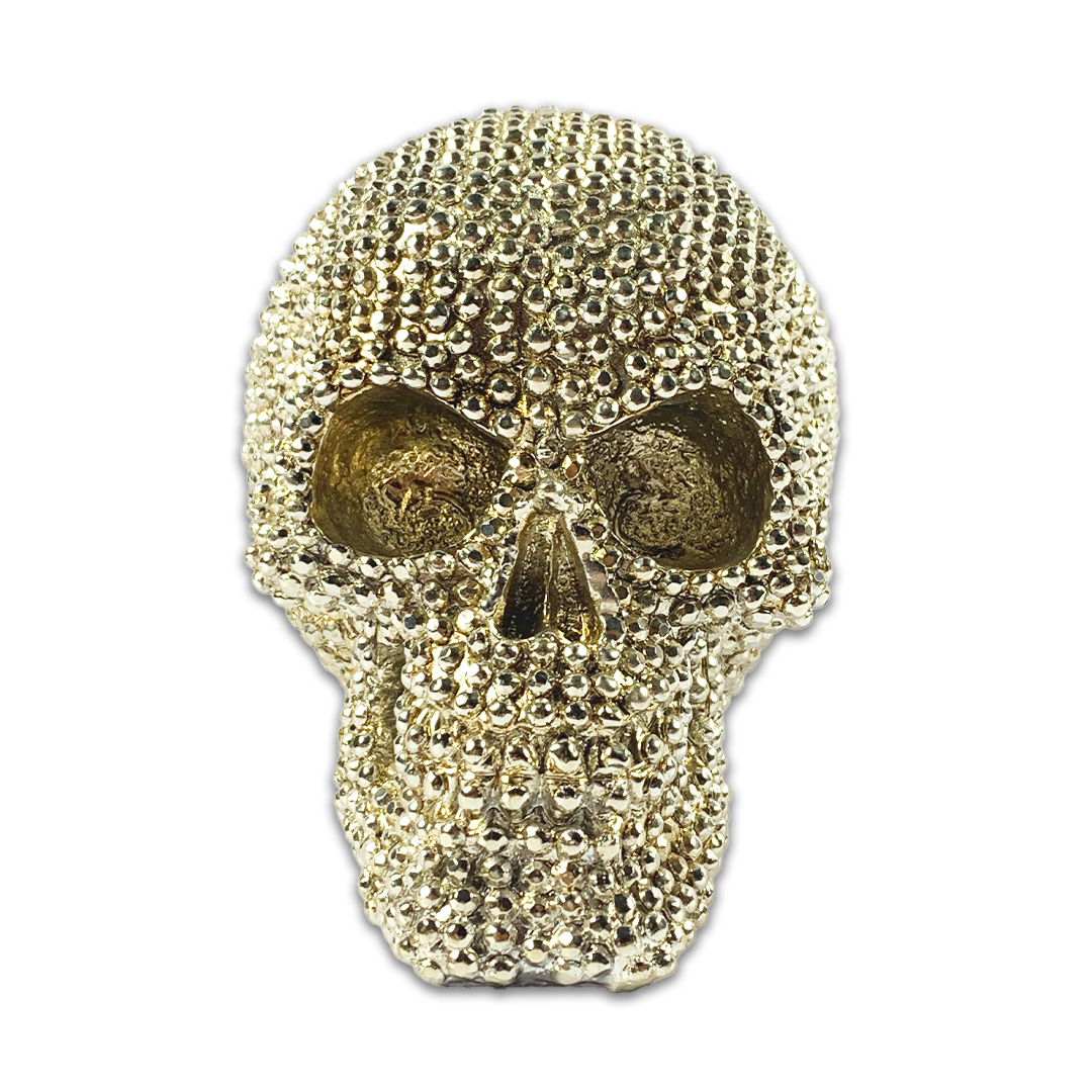 ESCULTURA CAVEIRA RESINA PRATEADA FANCY