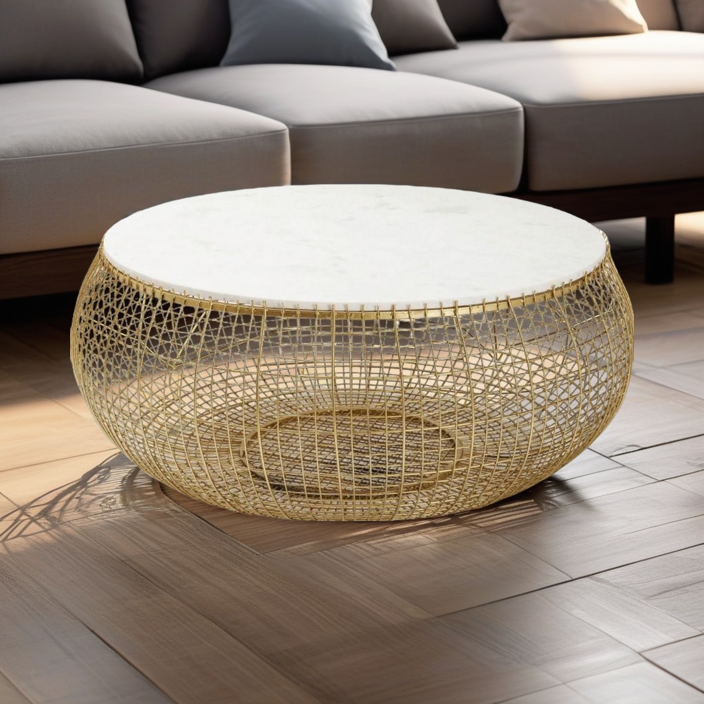 MESA CENTRO CESTO GOLD C/ TAMPO MARMORE 