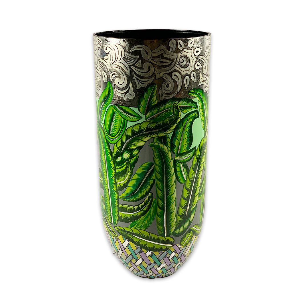 VASO CHÃO LEAVES VERDE/PRATA METAL TOMS DRAG