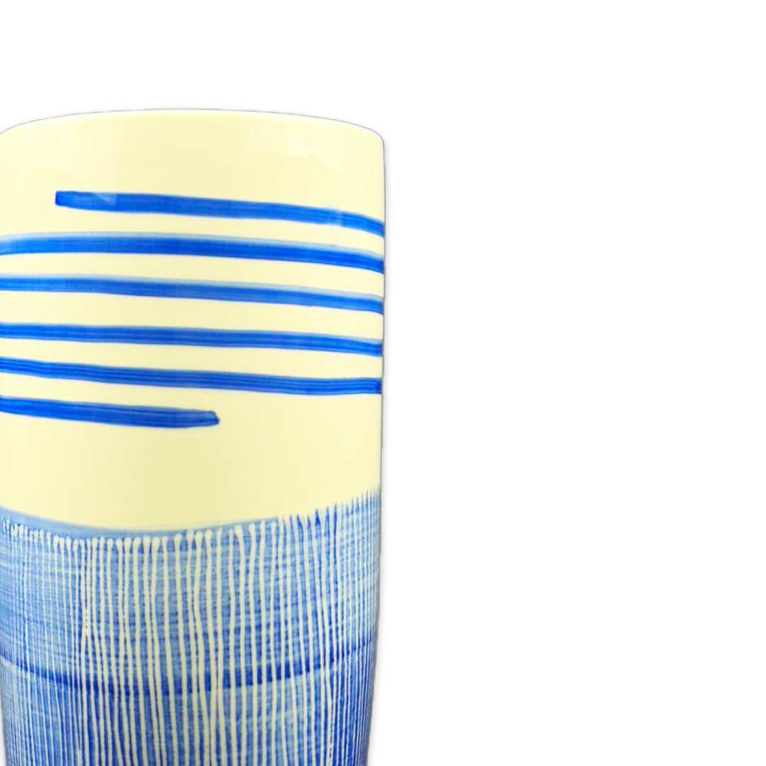 VASO GRID CERAMICA AZUL E BRANCO 