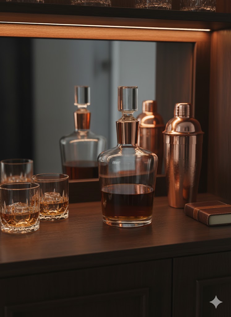 GARRAFA JULIA VIDRO TRANSPARENTE C/DETALHE COBRE MODALI DESIGN