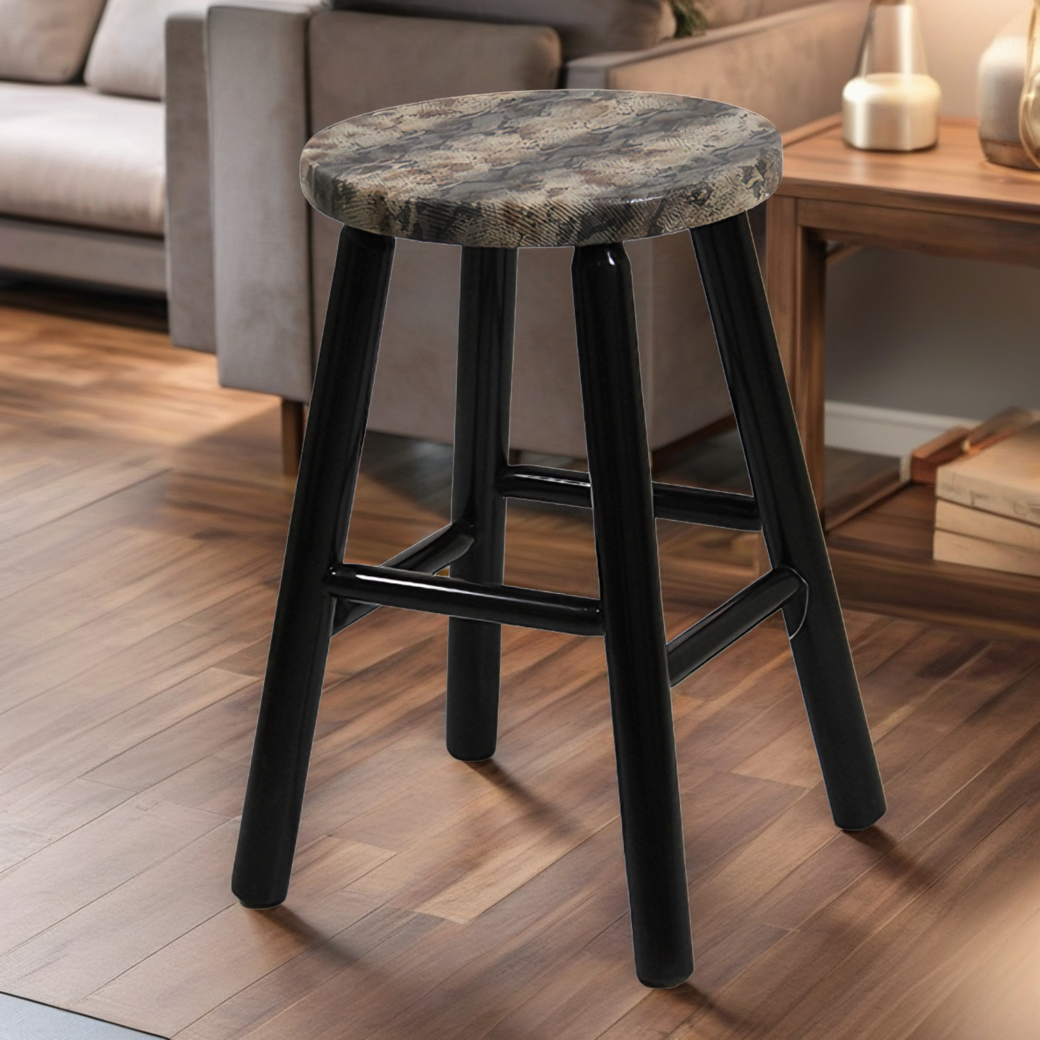 BANCO REDONDO COURO COBRA MARROM MODALI DESIGN