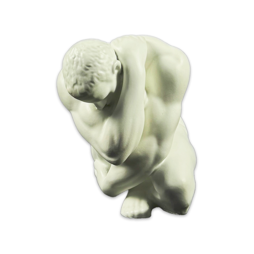 ESCULTURA MAN ENCOLHIDO RESINA BRANCO MODALI DESIGN