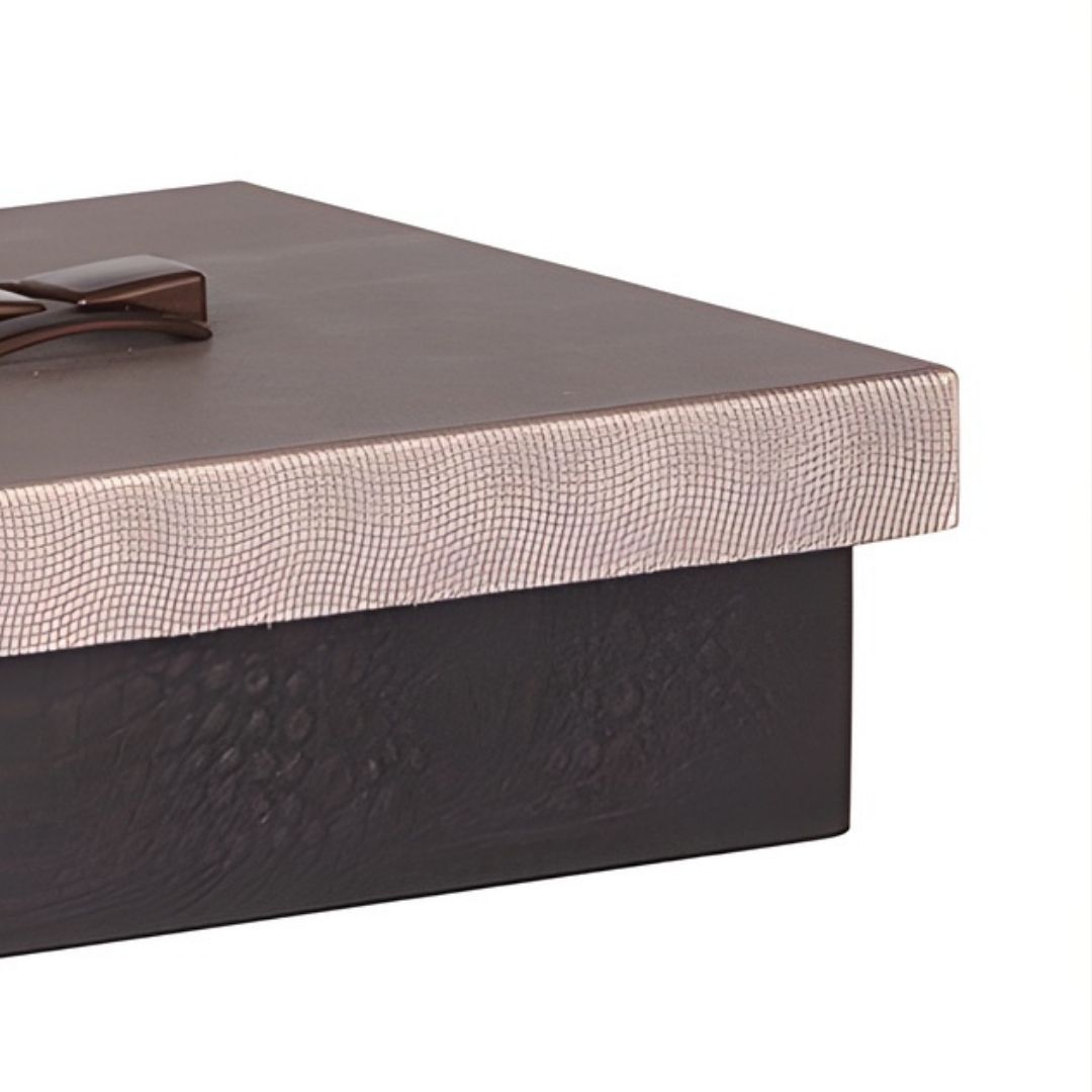 CAIXA QUADRADA LUNA II MADEIRA COURO TAMPA C/PUXADOR COBRE MODALI DESIGN