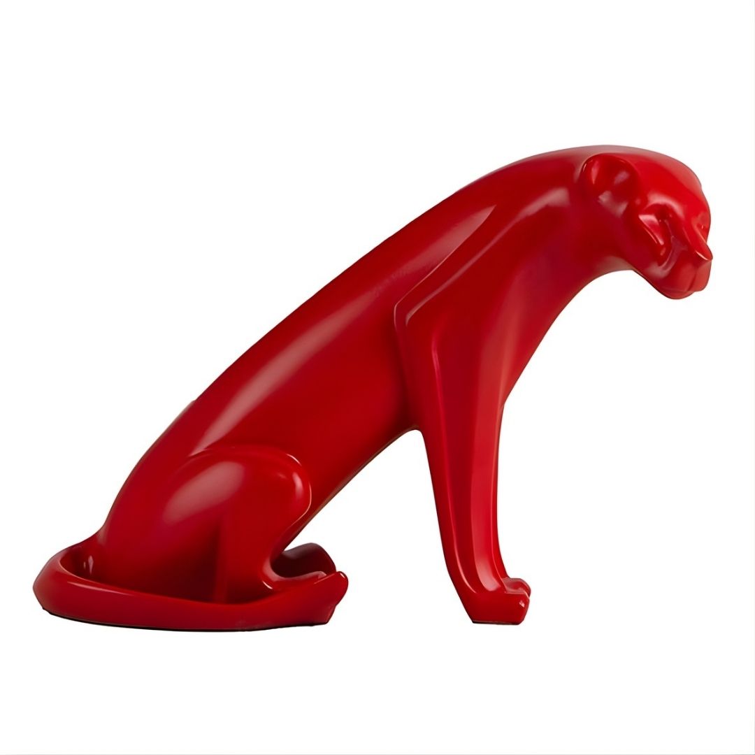 ESCULTURA NEW LEOPARDO RESINA VERMELHO MODALI DESIGN