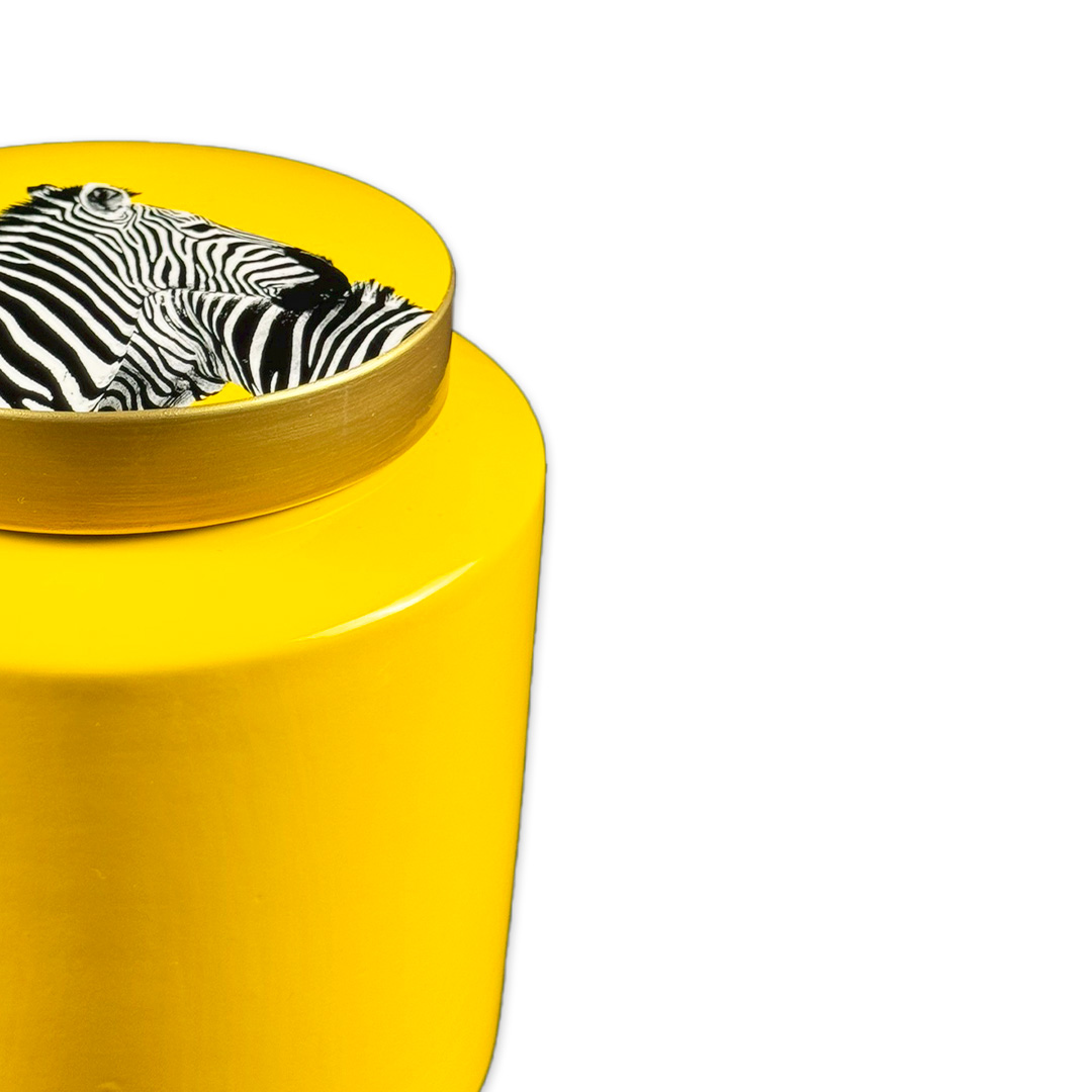 POTICHE ZEBRA AMARELO EM CERAMICA 