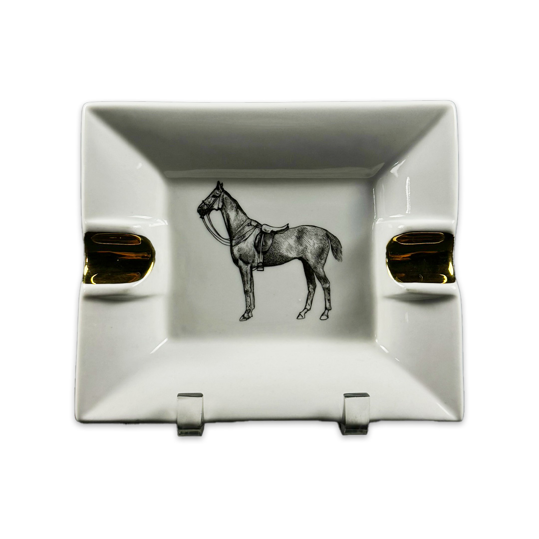 CINZEIRO CHARUTO CAVALO CERAMICA BRANCA/OURO MODALI DESIGN