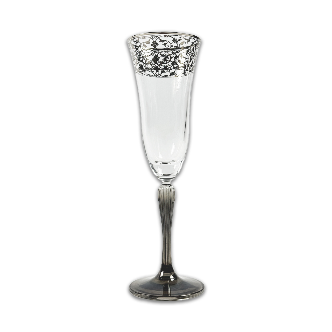 TACA CHAMPAGNE VIRGINIA CRISTAL/PRATEADO A CASA K JOGO 6 PEÇAS