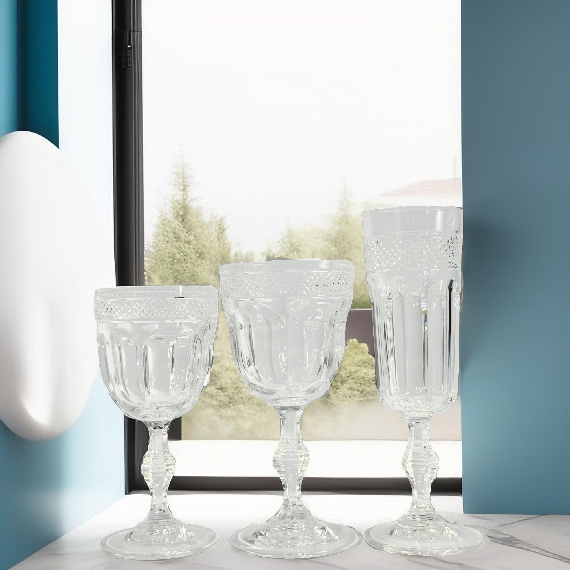 TAÇA MIRELLE JOGO 18 PEÇAS AGUA/VINHO/CHAMP  CRISTAL TRANSPARENTE 