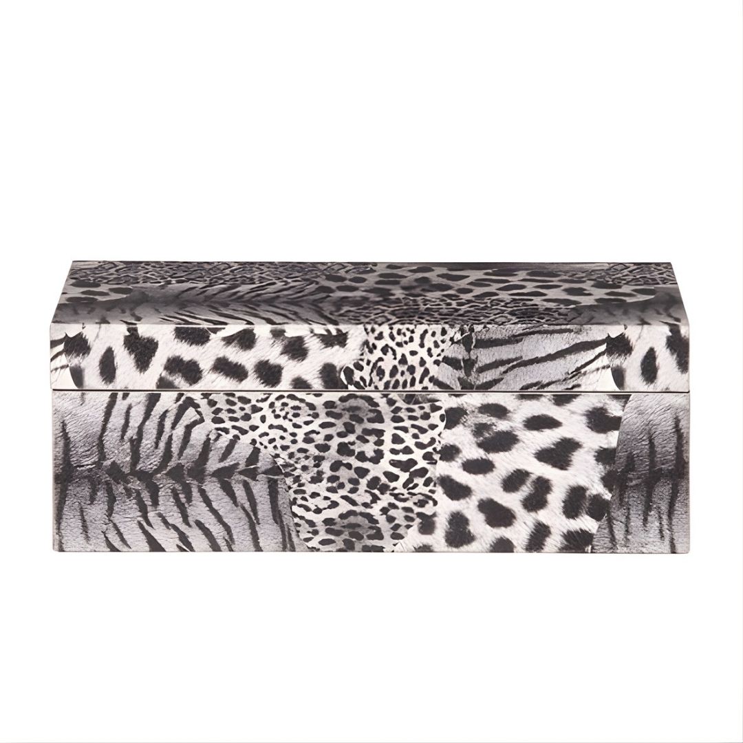 CAIXA RETANGULAR C/ESTAMPA LEOPARDO PRATEADA MODALI DESIGN