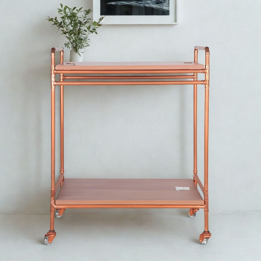 CARRINHO BEBIDAS/CHA  PIPE MADEIRA/COBRE MODALI DESIGN