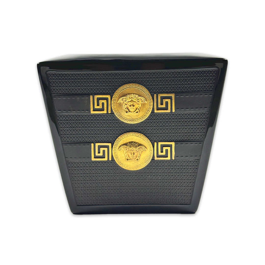 VASO VERSACE SIGNATURE PRETO/DOURADO PORCELANA