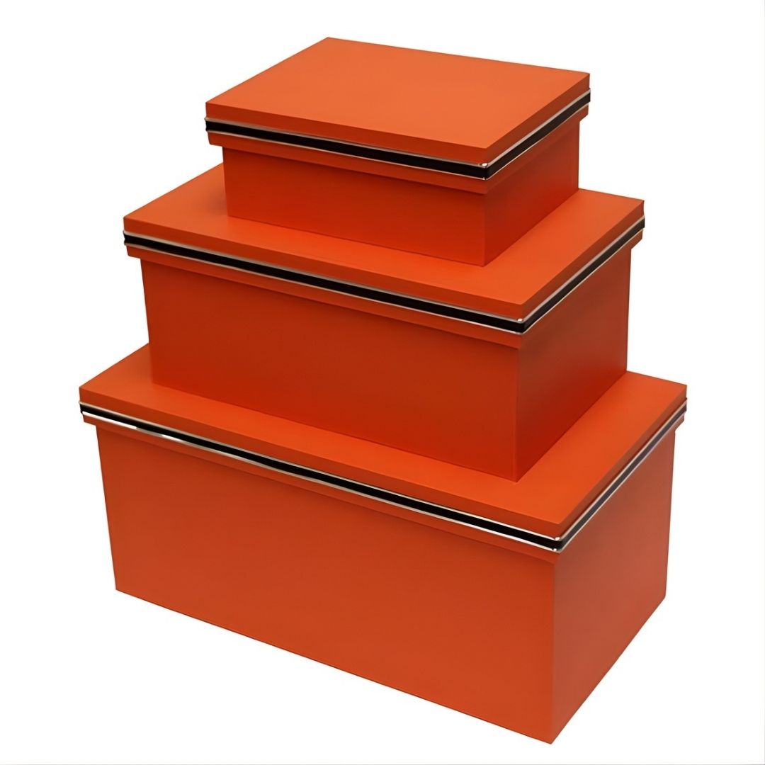 CAIXAS RETANGULAR ROOLS LARANJA MADEIRA MODALI DESIGN JOGO 3 PEÇAS.