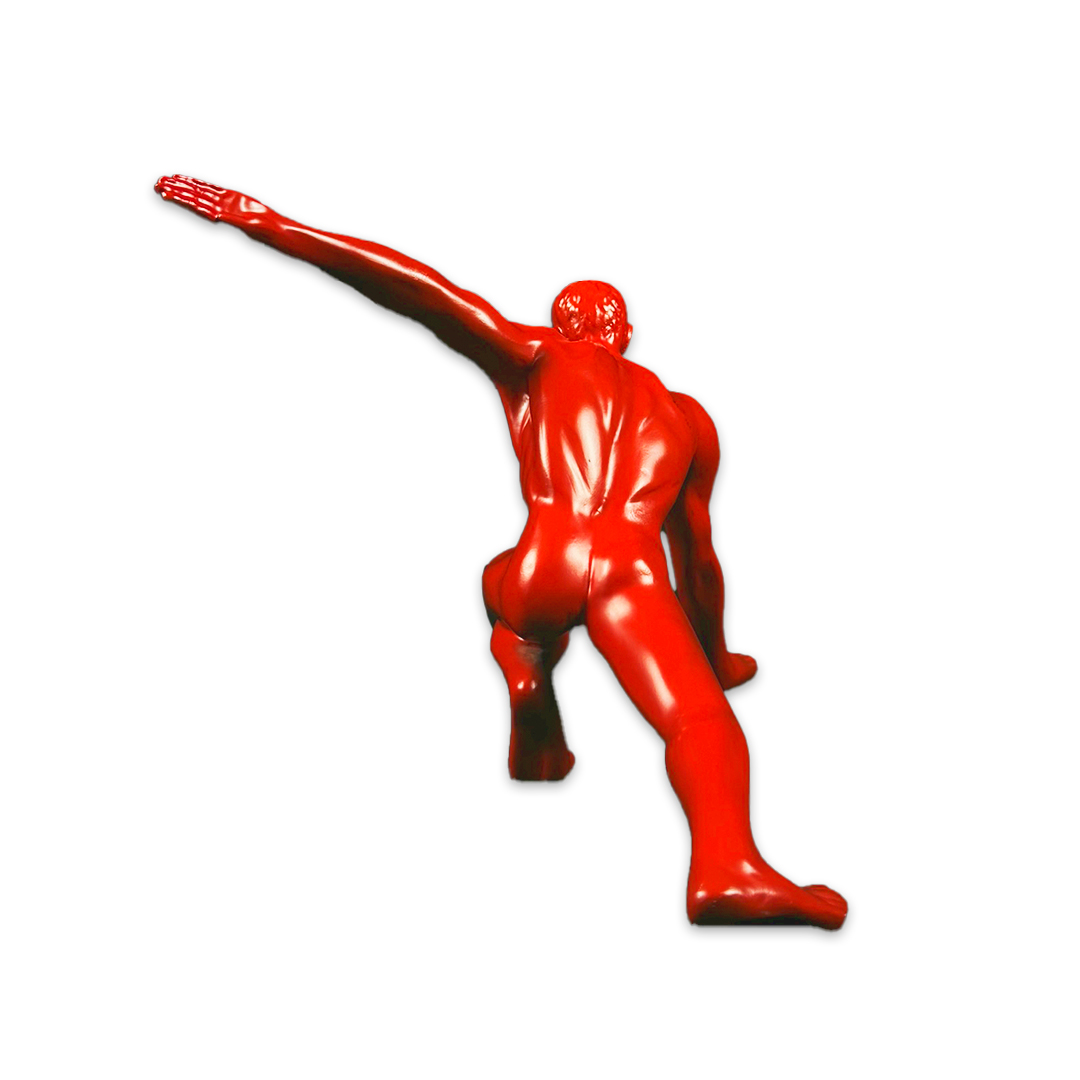 ESCULTURA MAN DISPARADA RESINA VERMELHO MODALI DESIGN
