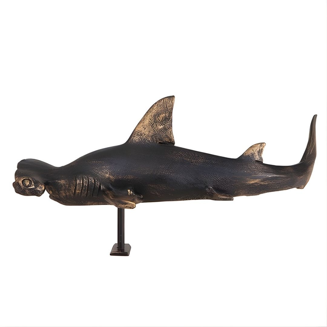 ESCULTURA TUBARAO PAREDE GRANDE RESINA OURO ENVELHECIDO MODALI DESIGN