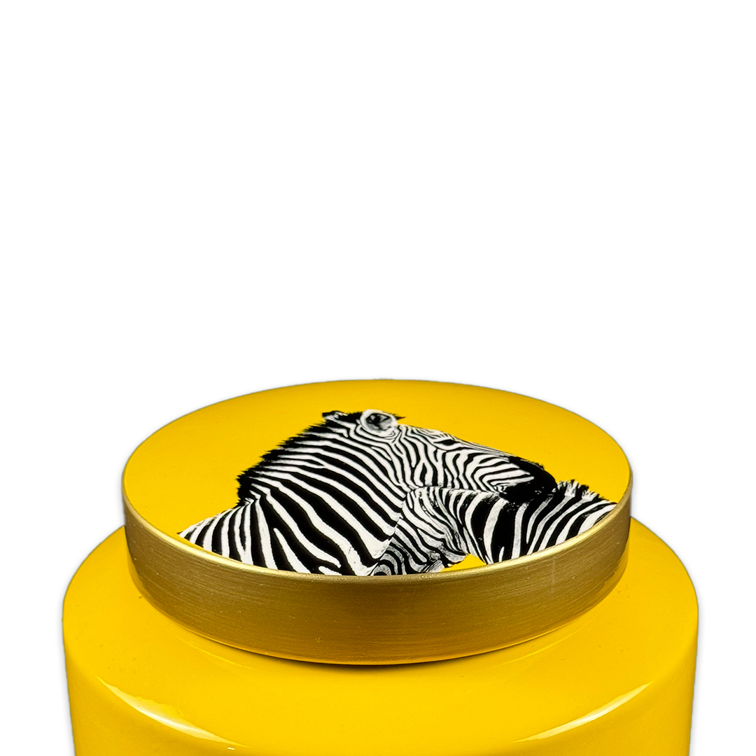 POTICHE ZEBRA AMARELO EM CERAMICA 
