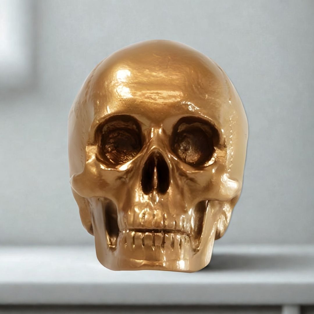 ESCULTURA CAVEIRA MONALISA RESINA OURO VELHO MODALI DESIGN