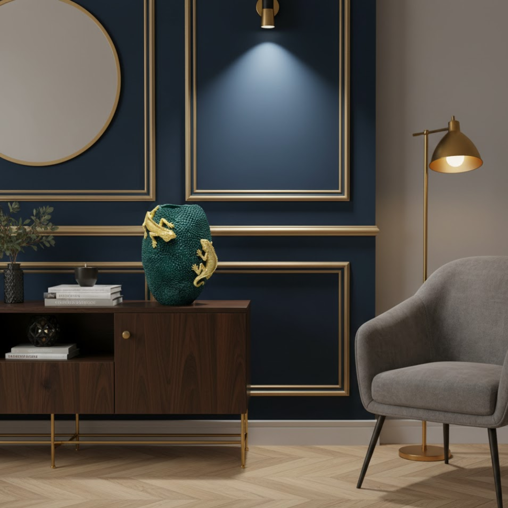 VASO JACA VERDE C/CAMALEAO DOURADO 