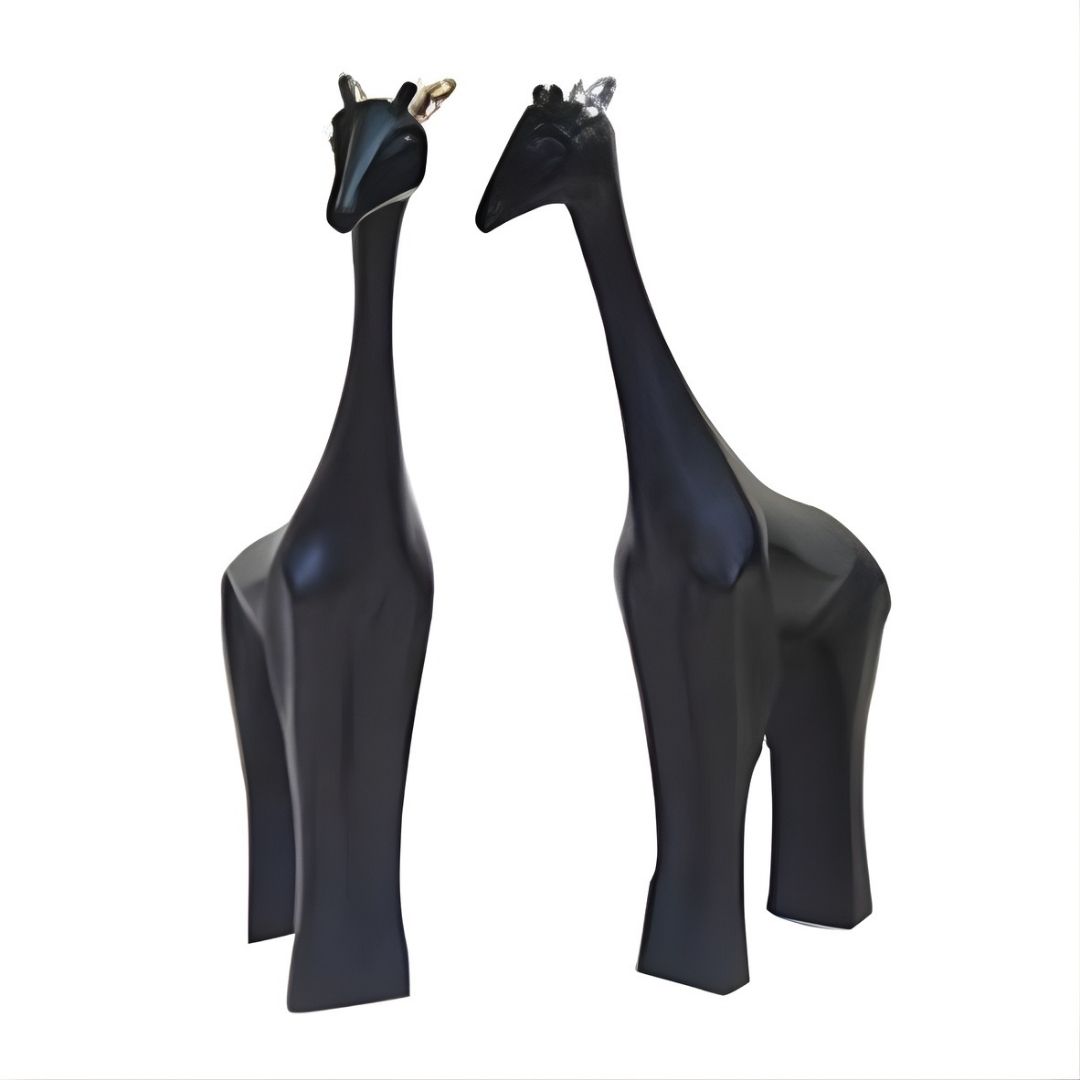 ESCULTURA GIRAFA PEQUENA RESINA PRETA/ALUMINIO MODALI DESIGN