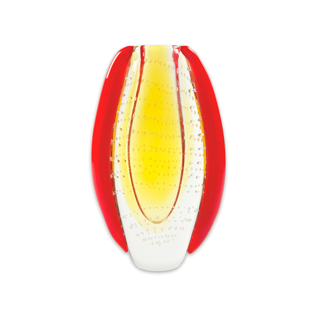 VASO DEWDROP CRISTAL AMARELO/VERMELHO ROSENTHAL