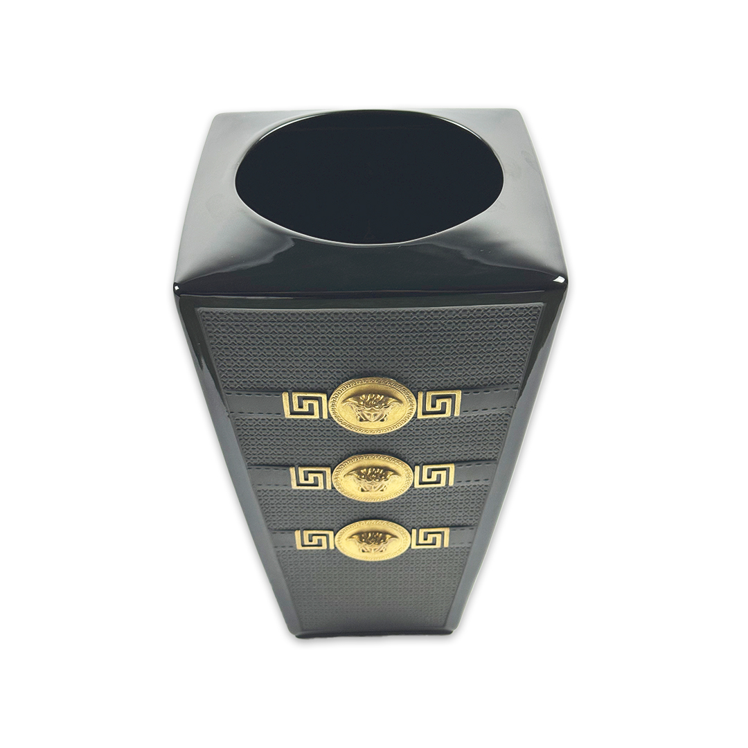 VASO VERSACE SIGNATURE PRETO/DOURADO PORCELANA