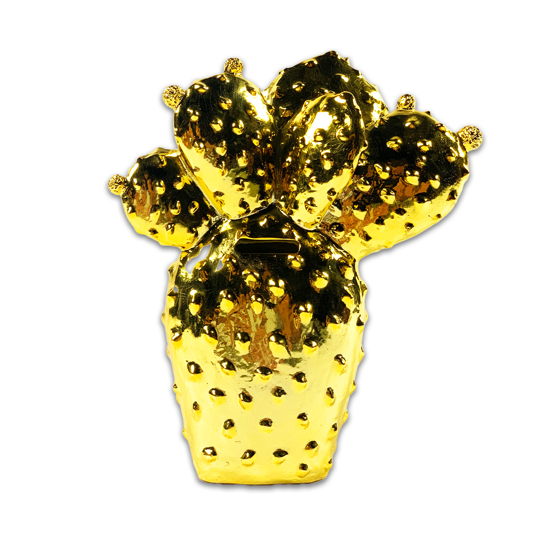 ESCULTURA COFRE CACTUS RESINA DOURADO KARE DESIGN