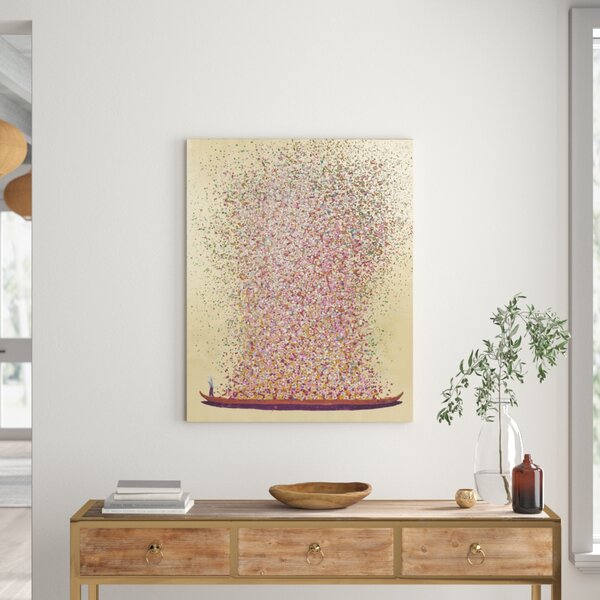 QUADRO TELA BARCO FLORES VERMELHO/ DOURADO 