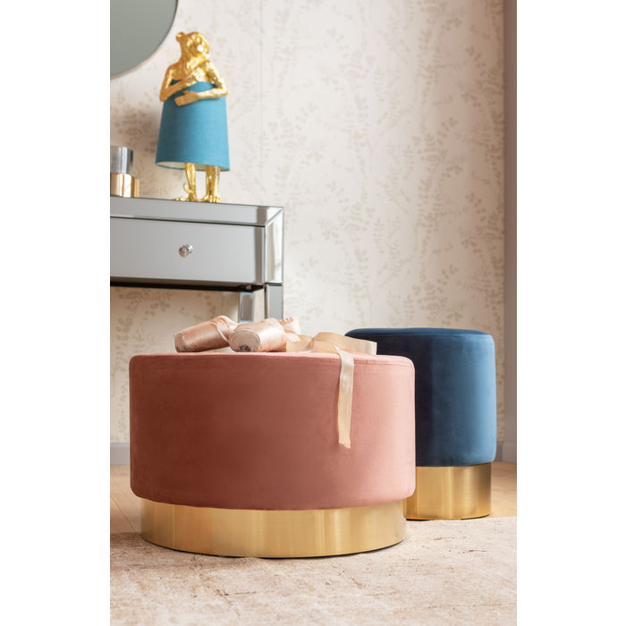 PUFF ROSE TECIDO SUEDE BASE DOURADA 