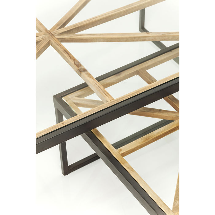 MESA CENTRO BEAM RETANGULAR TAMPO VIDRO JOGO 3 PEÇAS